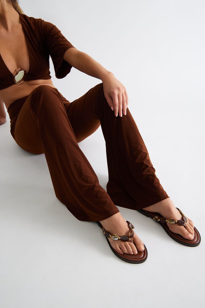 Glimmer Beaded Flip Flops - Brown