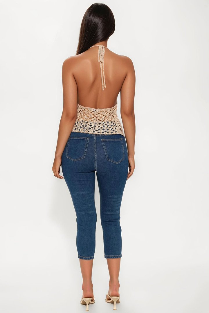 Lani Crochet Tie Front Top - Gold