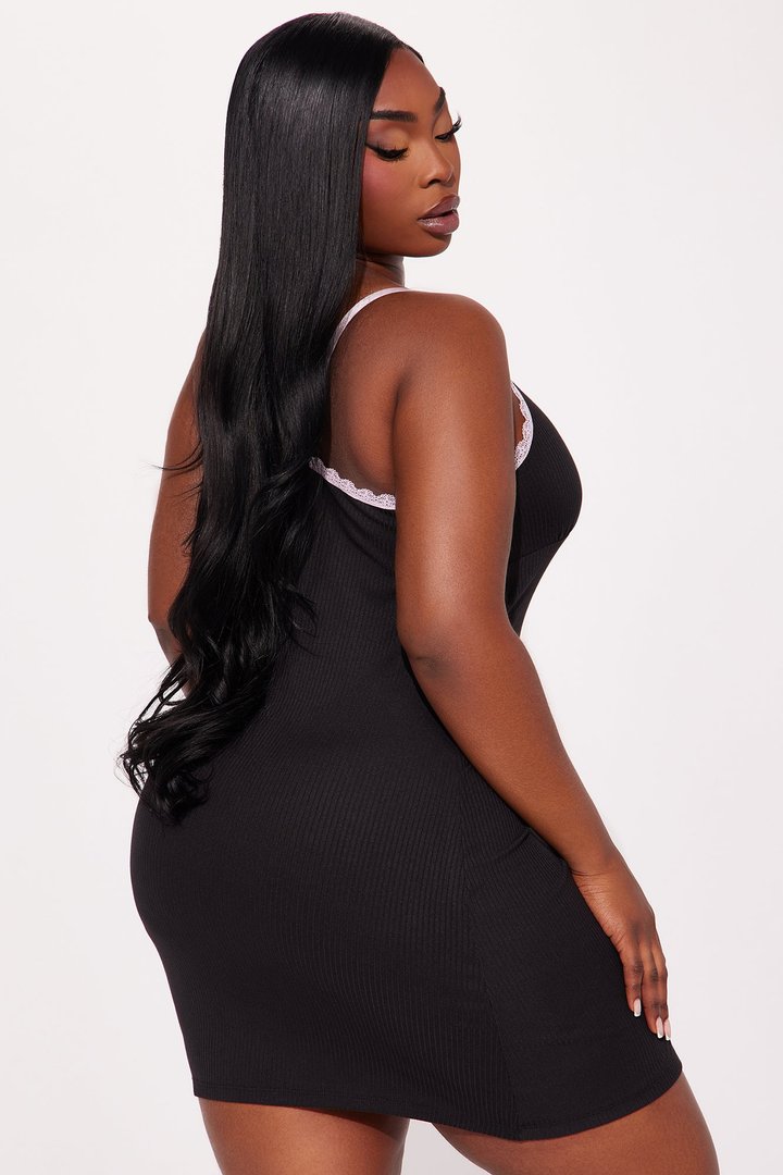 Getting Sleepy Ribbed Sleep Gown - Black