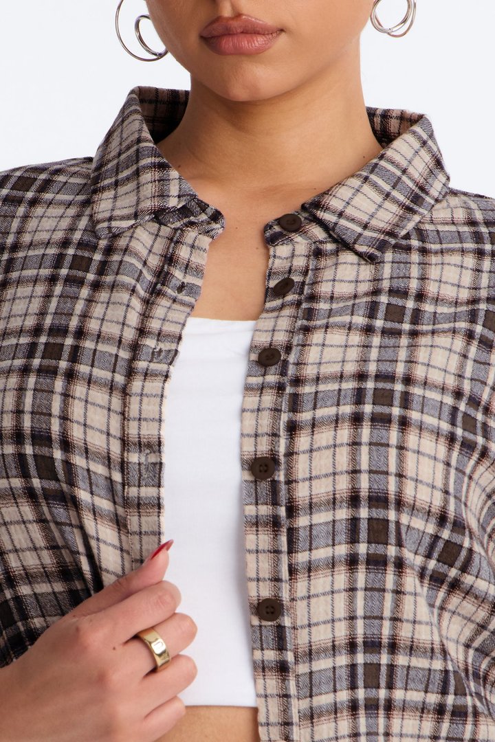 Cozy Girl Plaid Shirt - Brown/combo
