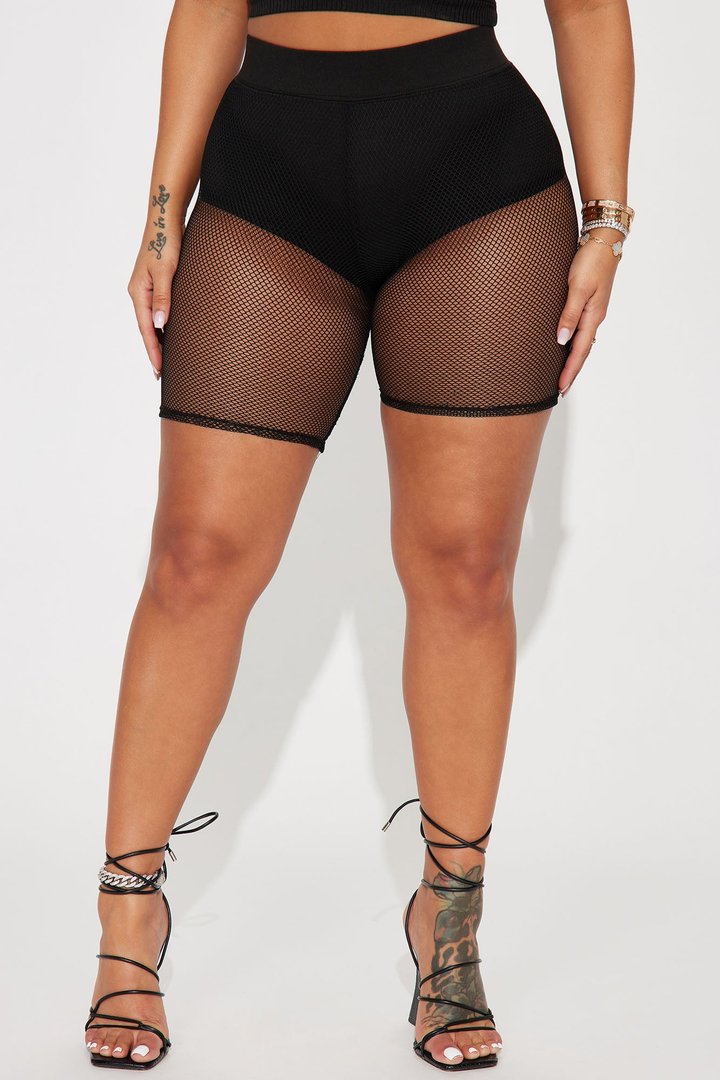 Caught Up Fishnet Biker Short - Black