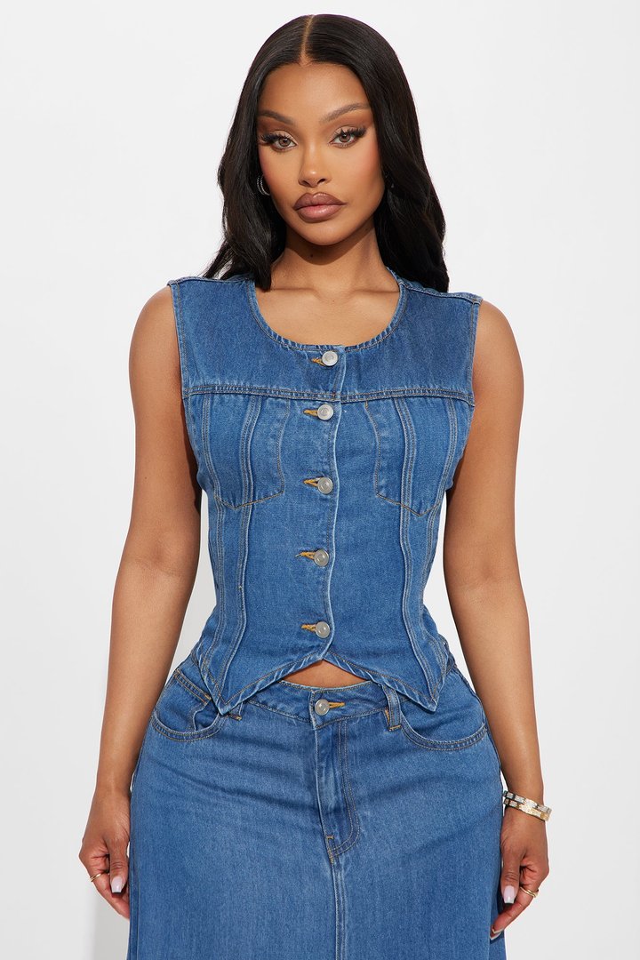Street Chic Denim Maxi Skirt Set - Medium Wash