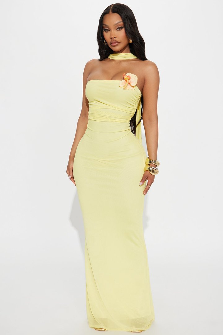 Rosa Mesh Strapless Maxi Dress - Yellow