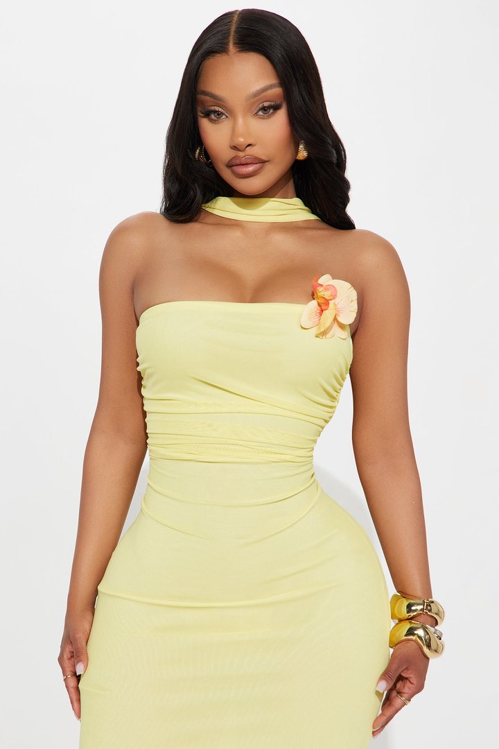 Rosa Mesh Strapless Maxi Dress - Yellow