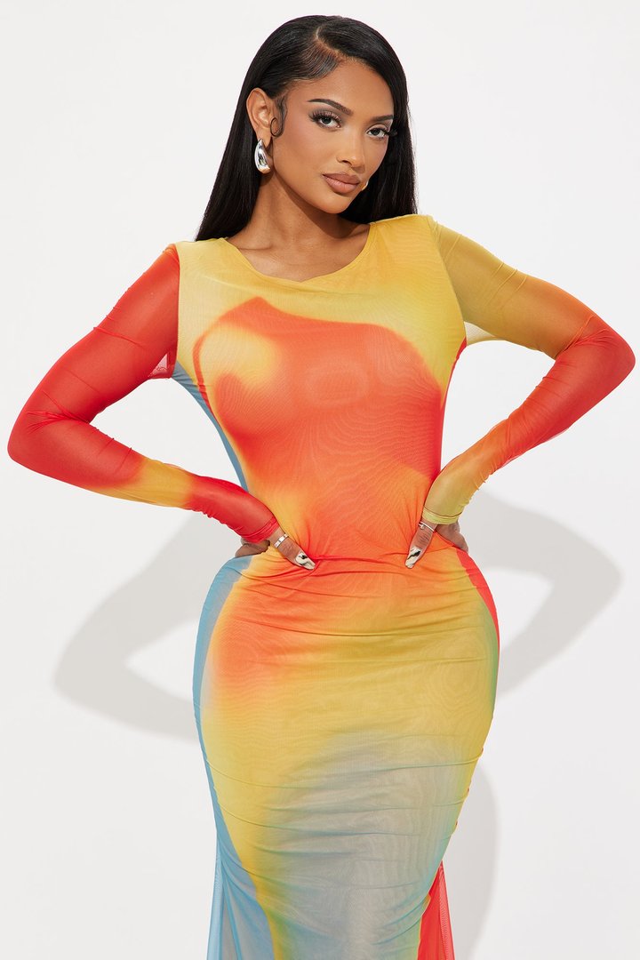 Heated Abstract Maxi Dress - Red/combo