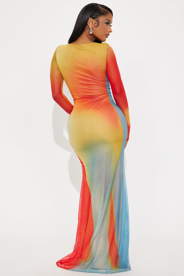 Heated Abstract Maxi Dress - Red/combo