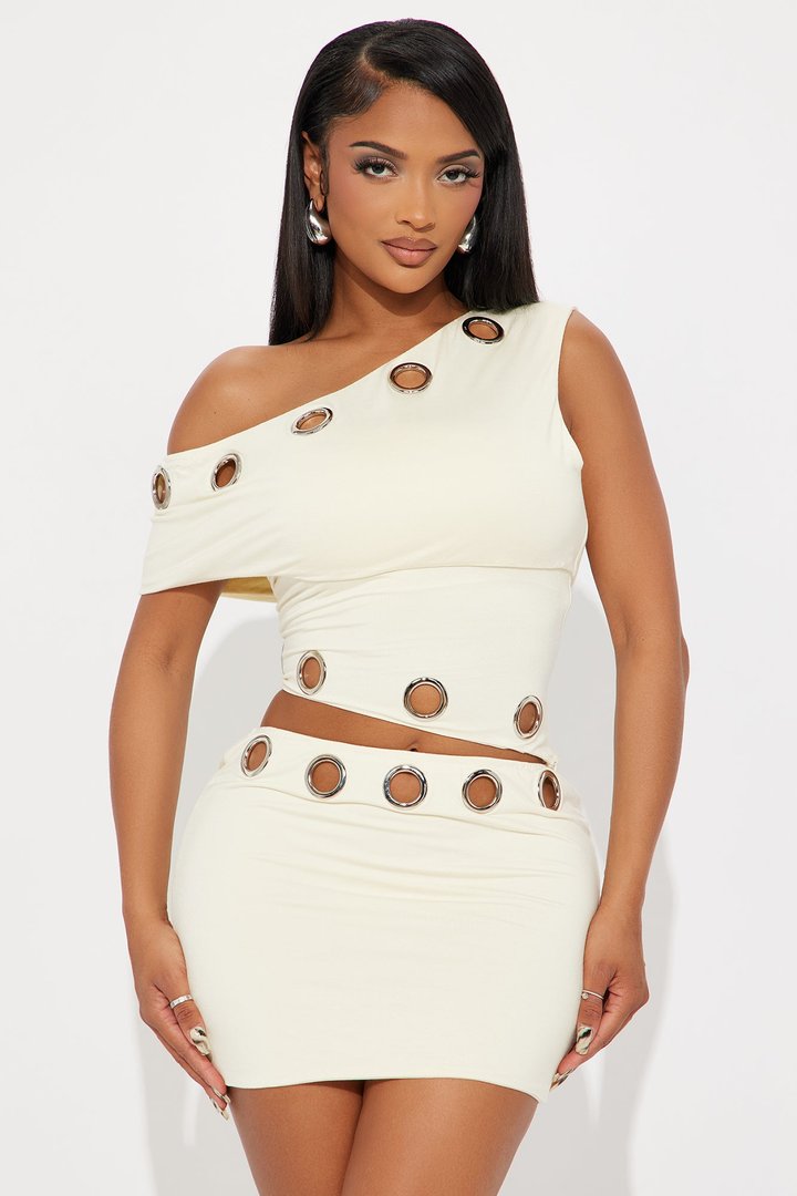 Lia Double Lined Grommet Skirt Set - Cream