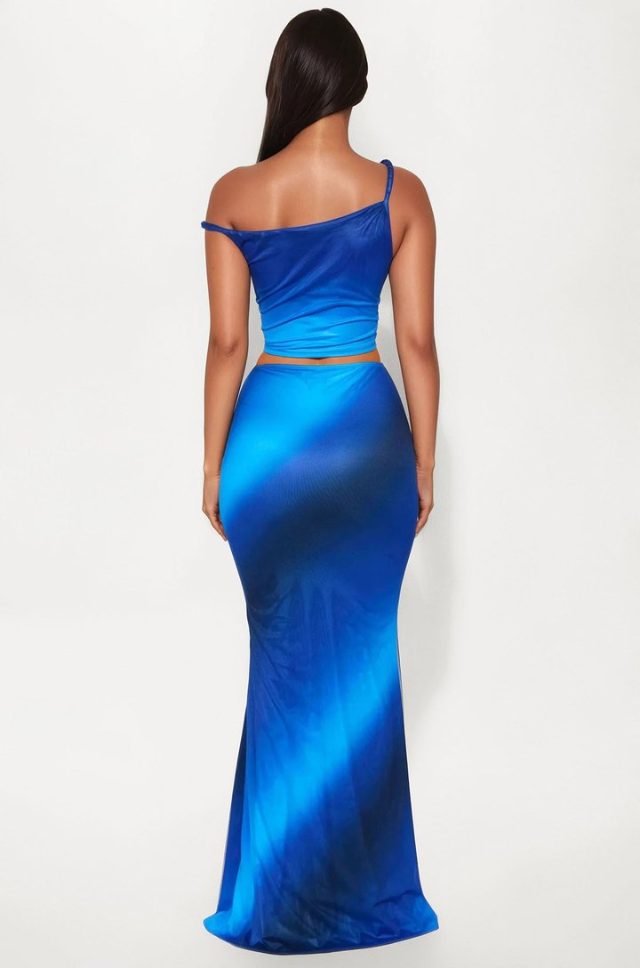 Cosmic Crush Mesh Maxi Skirt Set - Blue/combo