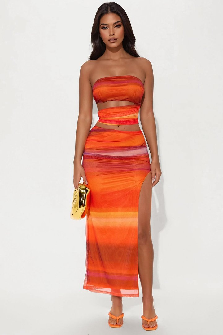 Horizon Heat Mesh Skirt Set - Orange/combo