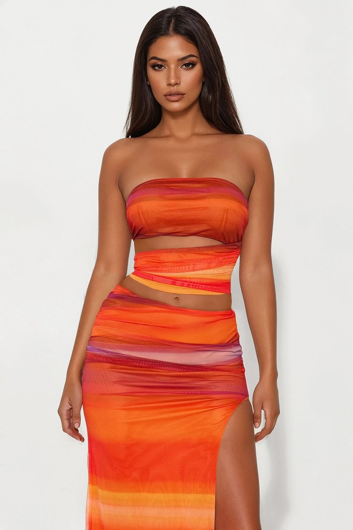 Horizon Heat Mesh Skirt Set - Orange/combo