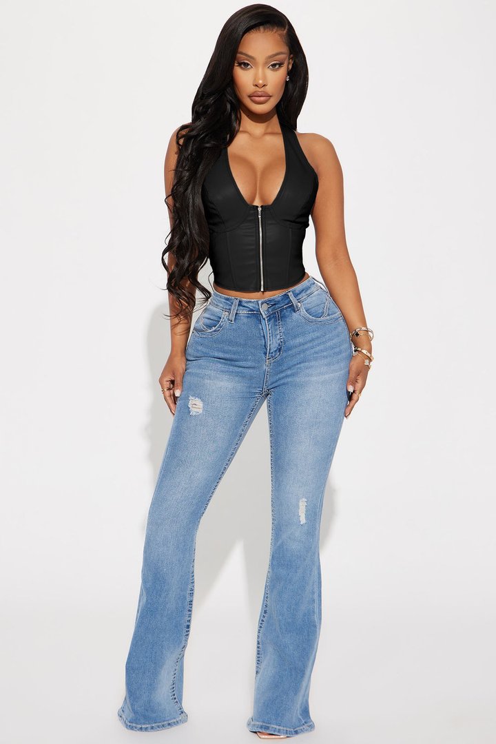 Giulia PU Halter Top - Black