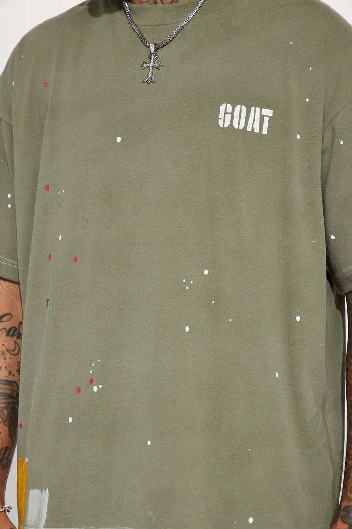 GOAT Paint Splatter Oversized Short Sleeve Tee - Olive