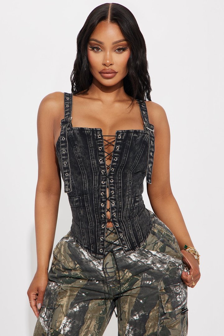 High Roller Washed Denim Top - Black Wash