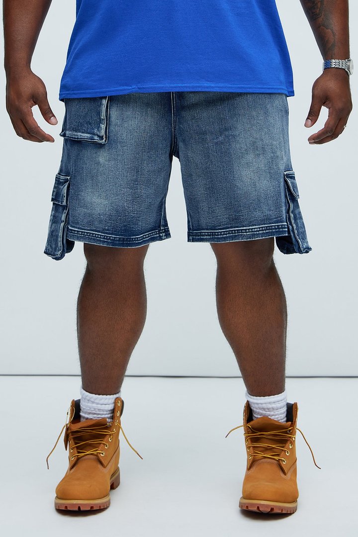 Kickin' It Cargo Denim Shorts - Navy