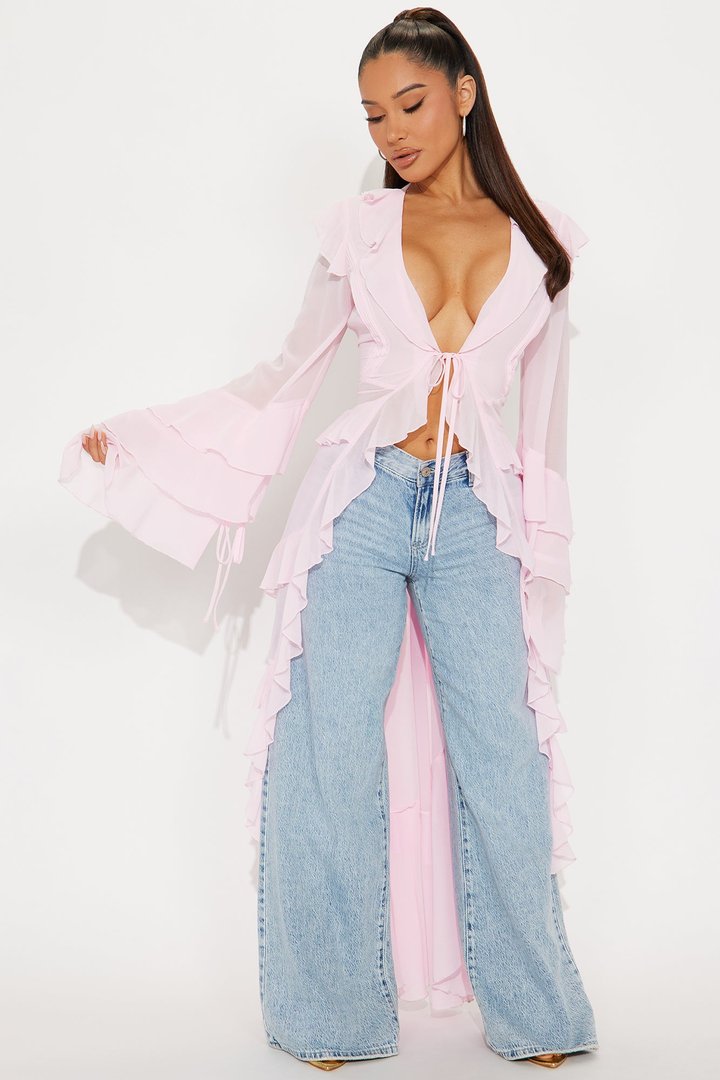 I Am The Scene Chiffon Ruffle Maxi Top - Pink