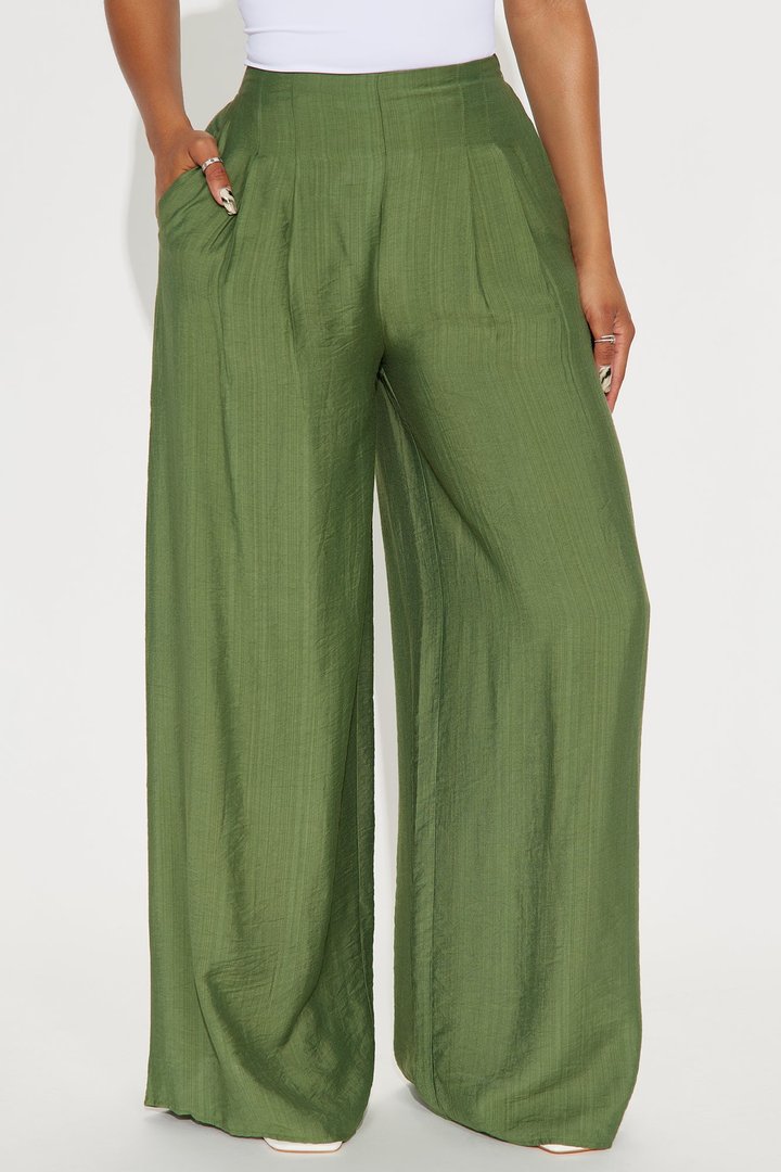 In My Happy Place Wide Leg Linen Pant - Green