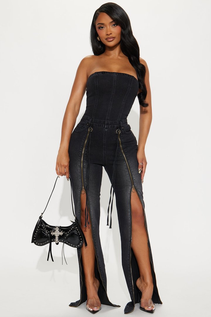 Not So Basic Stretch Zipper Jumpsuit - Black Wash
