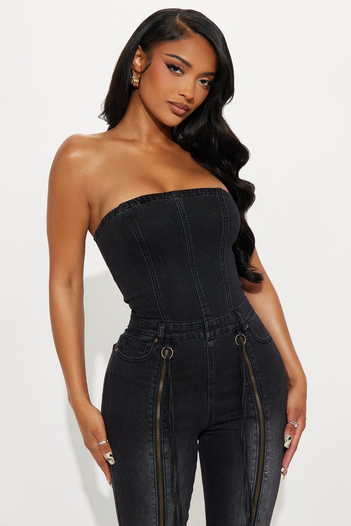 Not So Basic Stretch Zipper Jumpsuit - Black Wash