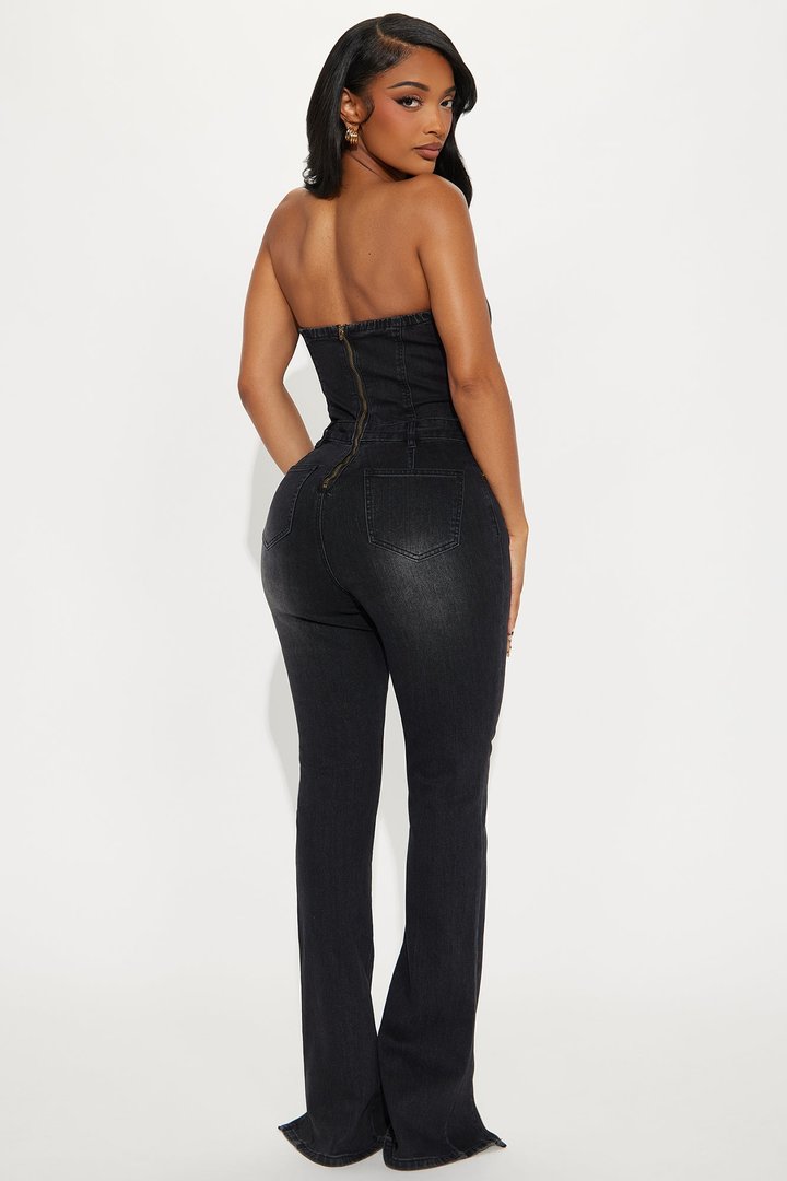 Not So Basic Stretch Zipper Jumpsuit - Black Wash