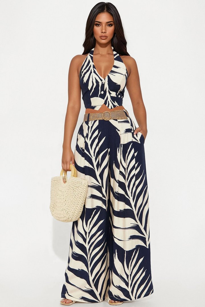 Isla Palms Wide Leg Pant Set - Navy