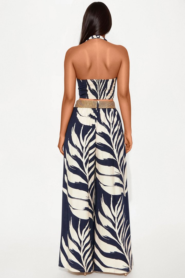 Isla Palms Wide Leg Pant Set - Navy