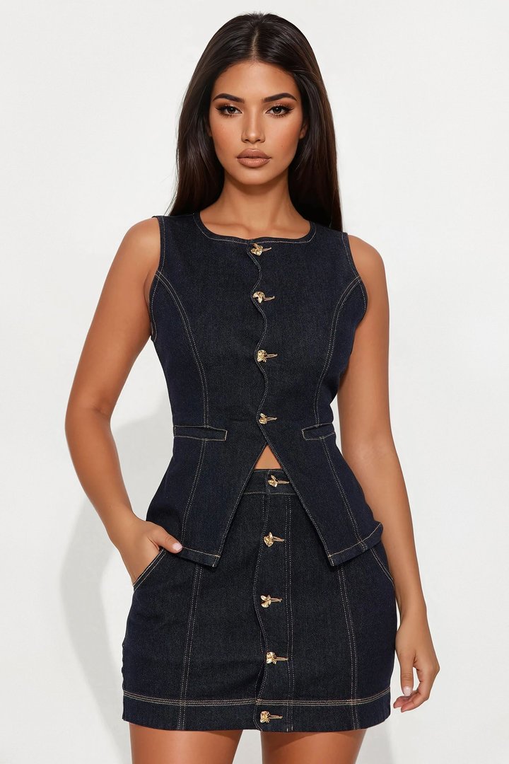 Summer Blues Mini Skirt Set - Denim