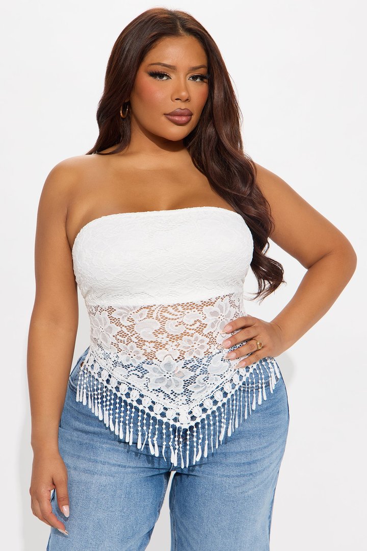 Lace Dreams Fringe Strapless Top - Ivory