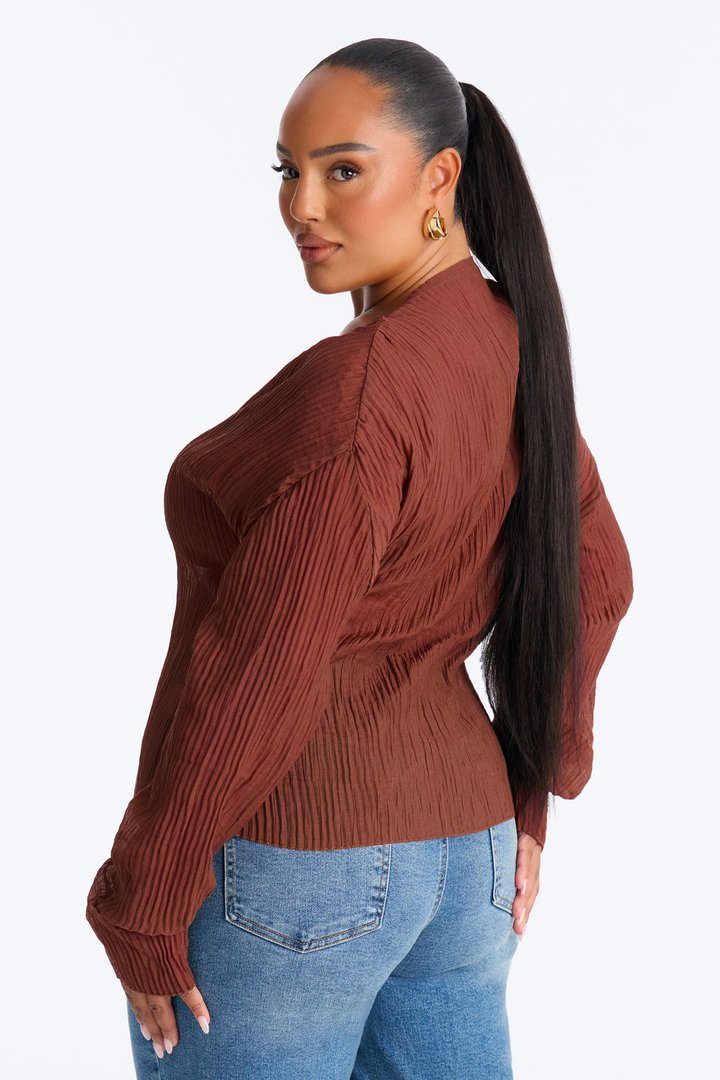Kasey Front Zip Plisse Top - Mauve