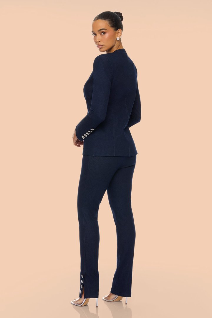 Shantel Denim Blazer Pant Set - Dark Denim