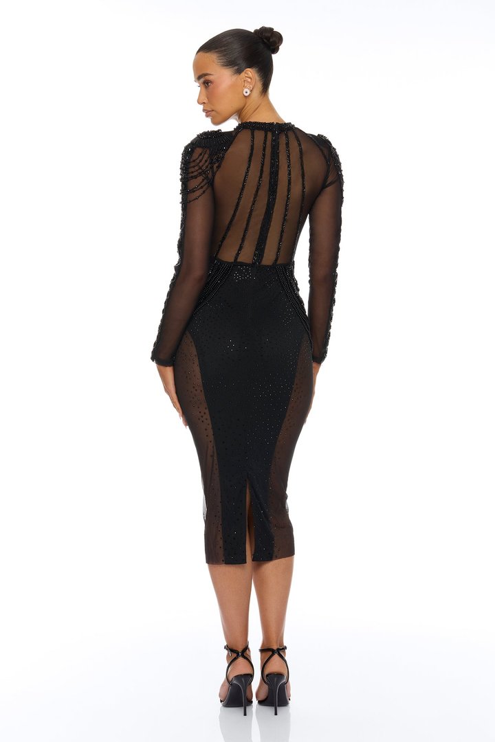 Elara Embellished Midi Dress - Black