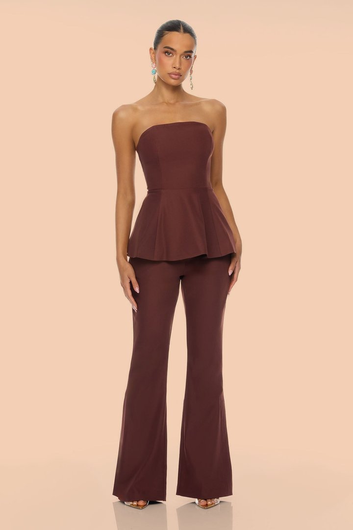 Sweet Escape Peplum Pant Set - Chocolate