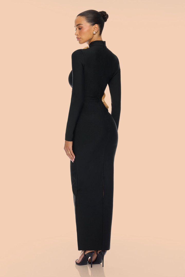 Draya Embellished Long Sleeve Bandage Maxi Dress - Black