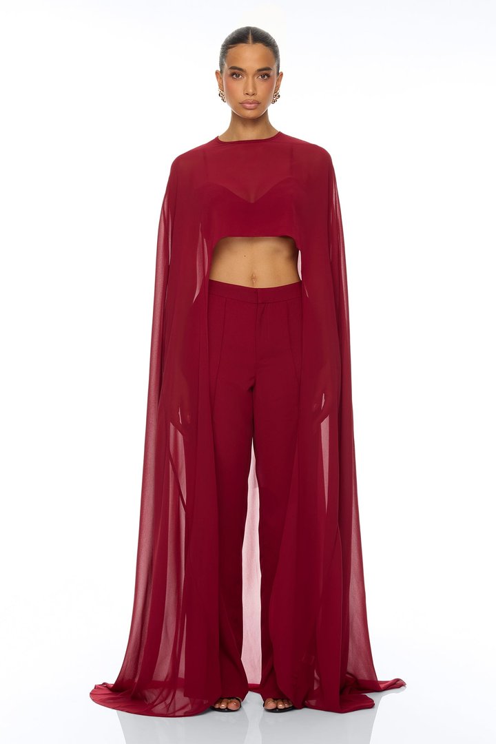 Forever Yours Chiffon Pant Set - DarkRed