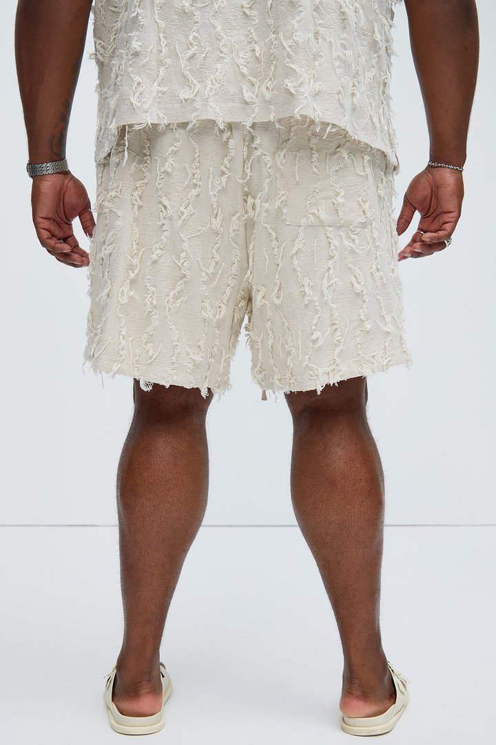 Frayed Jacquard Linen Shorts - Off White