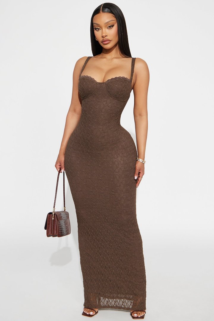 Cleo Lace Maxi Dress - Chocolate