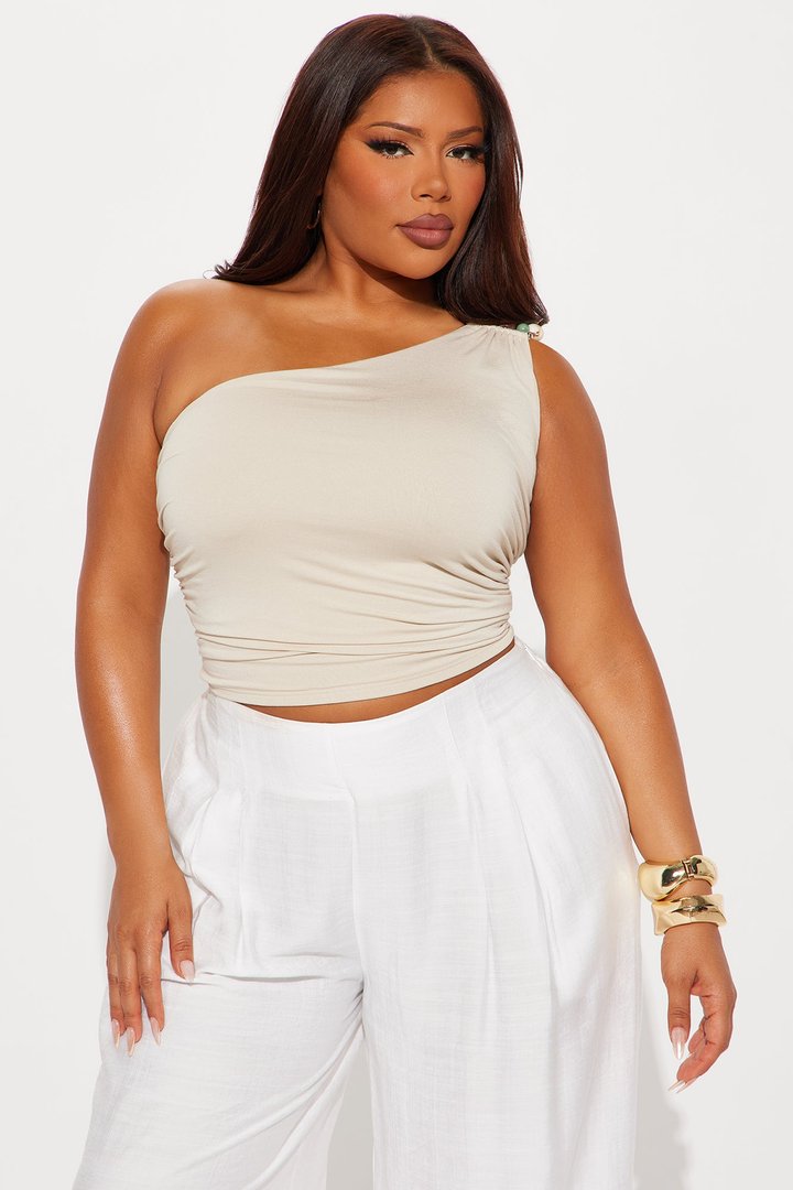 Serene Afternoon Double Lined One Shoulder Top - Beige