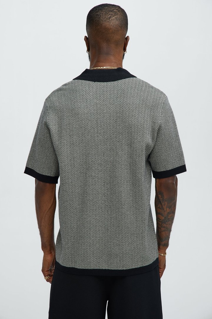 Harry Herringbone Button Down Sweater Polo - Black/combo