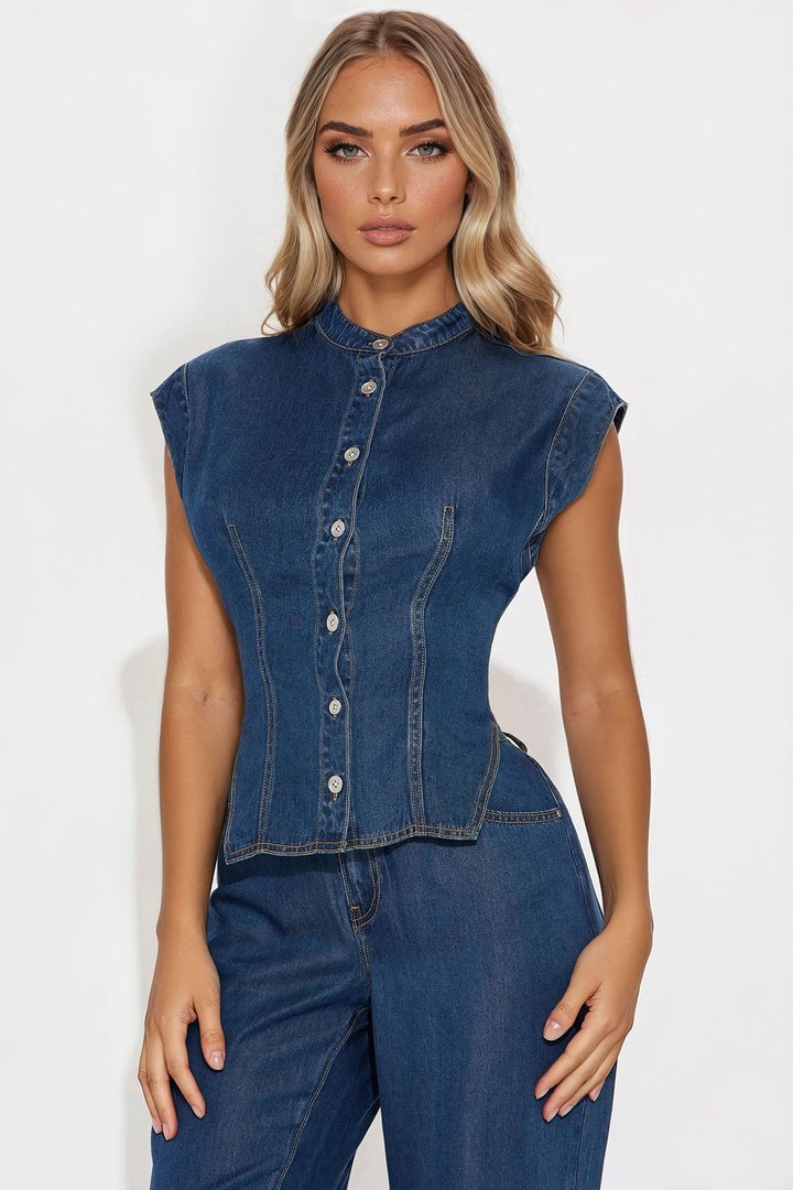 Olivia Wide Leg Pant Set - Denim