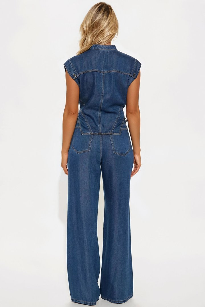 Olivia Wide Leg Pant Set - Denim