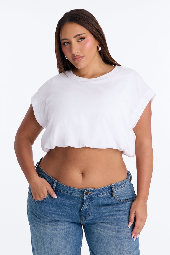 Chloe Bubble Hem Tee - White