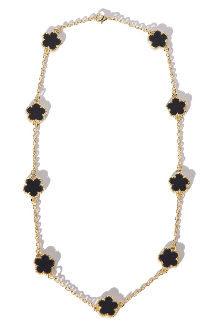 Iced Multi Clover Chain Necklace - Gold/Black