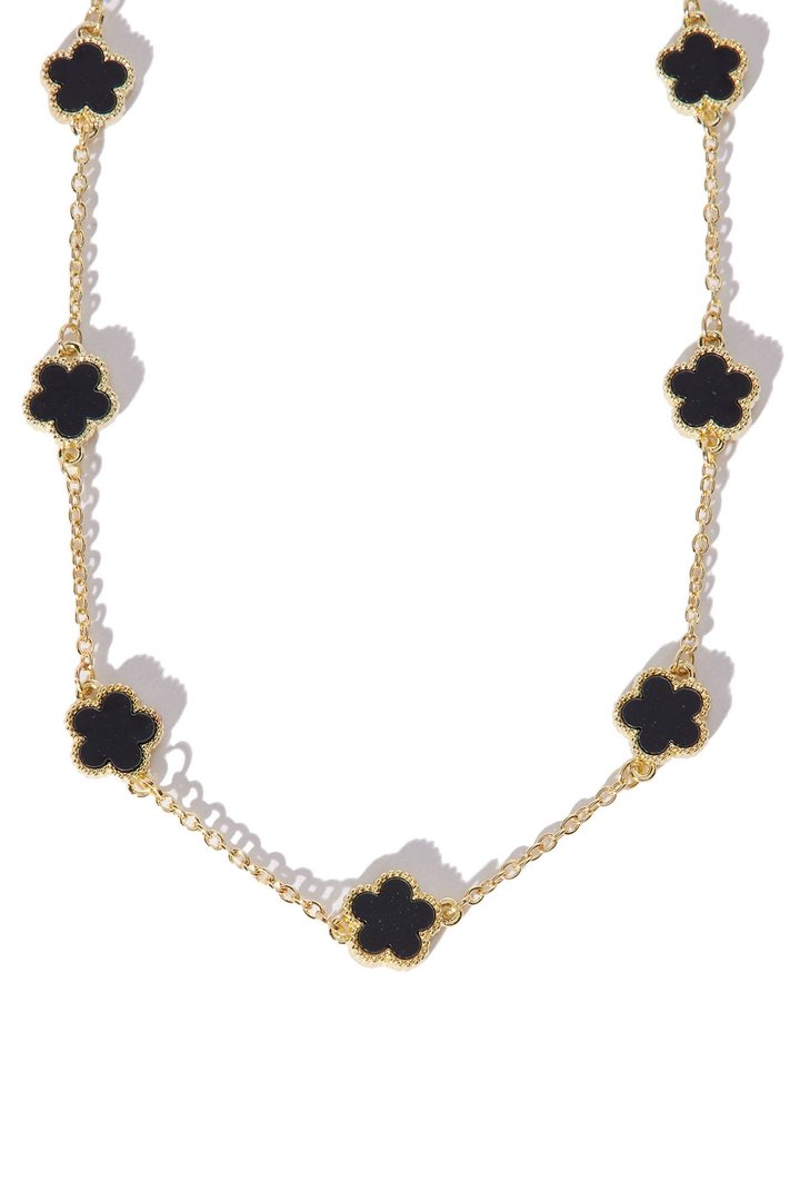 Iced Multi Clover Chain Necklace - Gold/Black