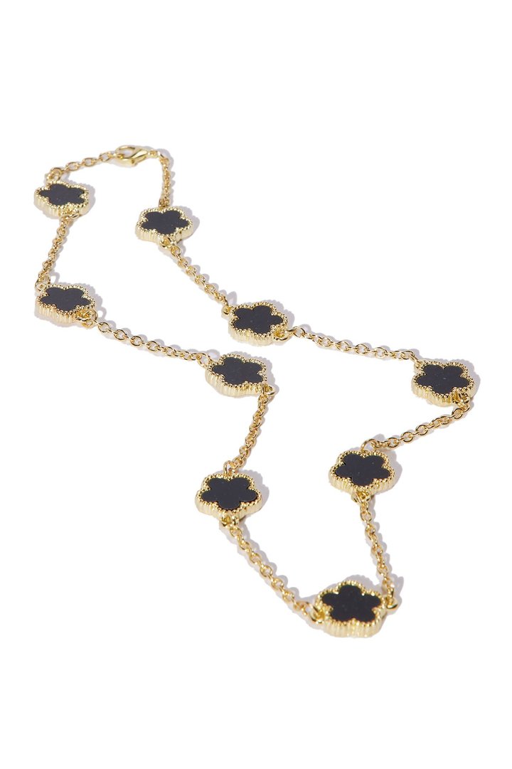 Iced Multi Clover Chain Necklace - Gold/Black