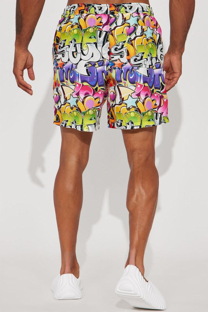 All That Graffiti Swim Trunk 7″ - Multi Color