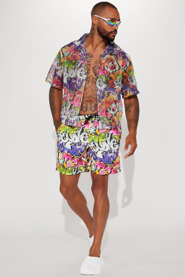 All That Graffiti Swim Trunk 7″ - Multi Color