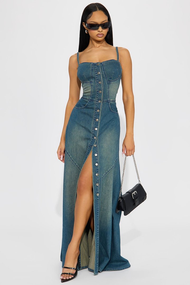 Allie Denim Maxi Dress - Medium Wash