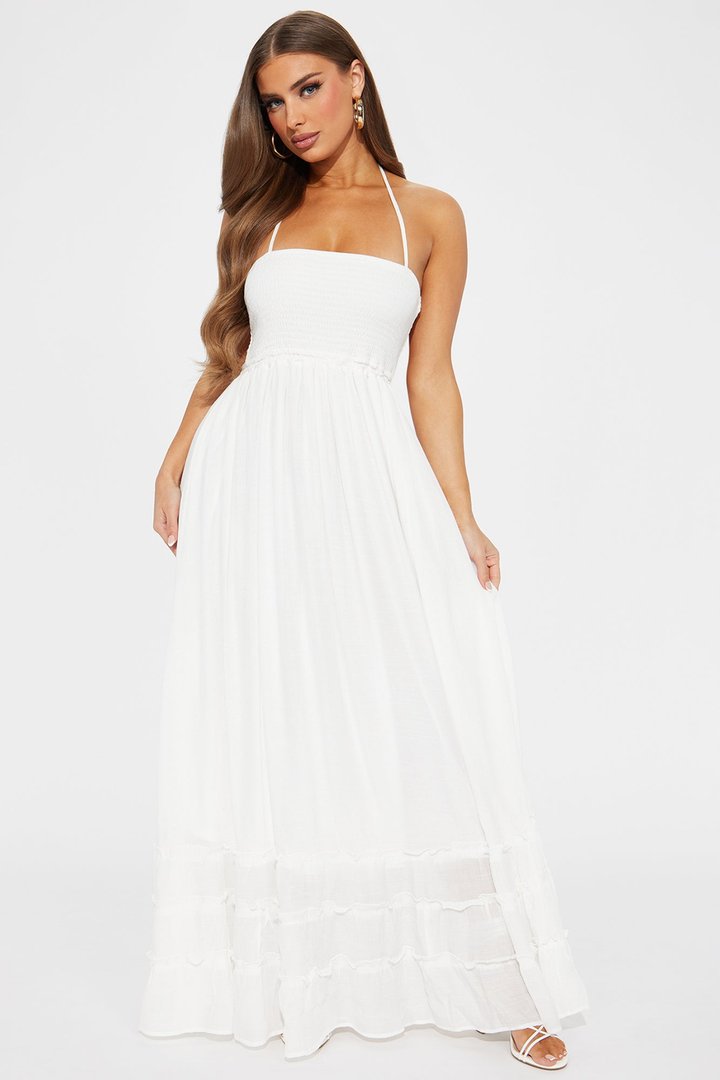 Hayley Halter Maxi Dress - White