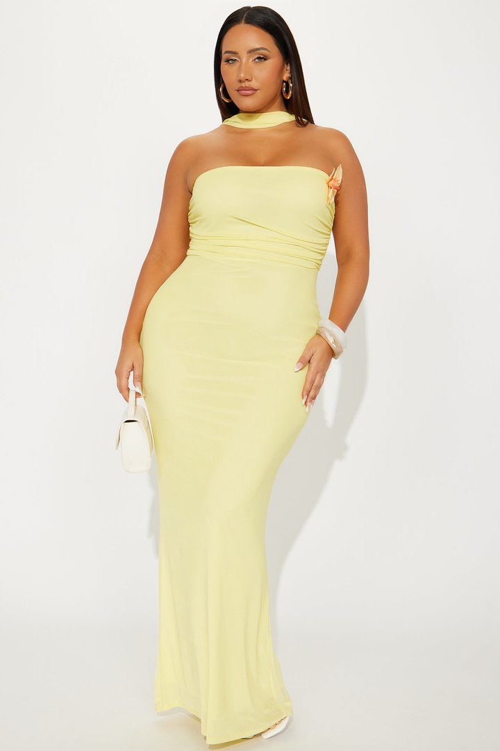 Rosa Mesh Strapless Maxi Dress - Yellow