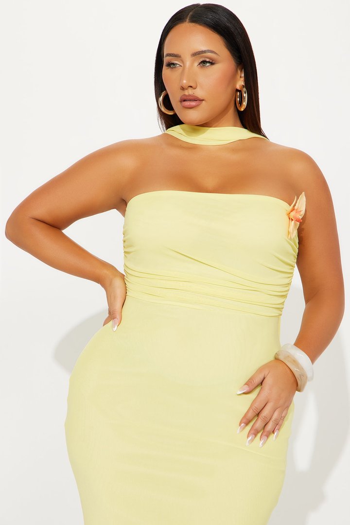 Rosa Mesh Strapless Maxi Dress - Yellow