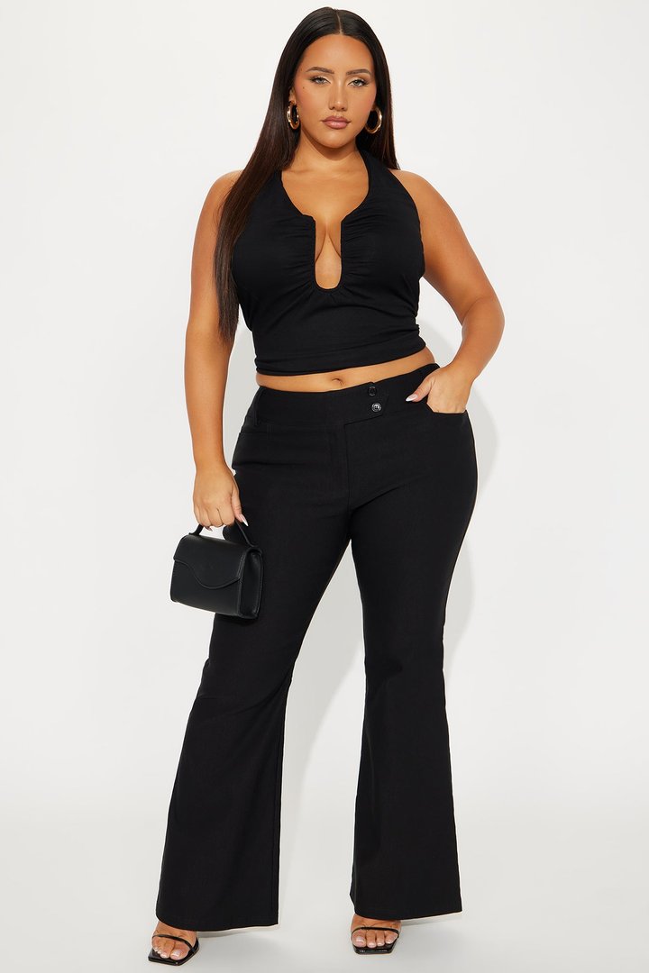 Sophia V-Neck Halter Top - Black